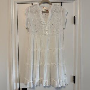 Lulalife White Embroidered Tiered Dress